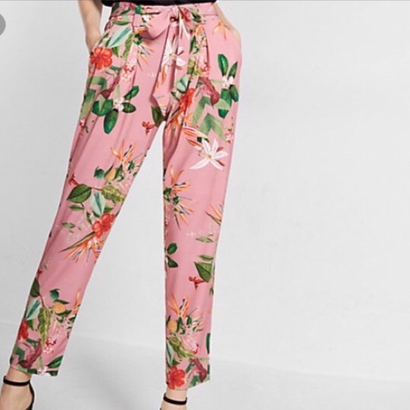 Waisted Floral Tie Waist Ankle Pant 